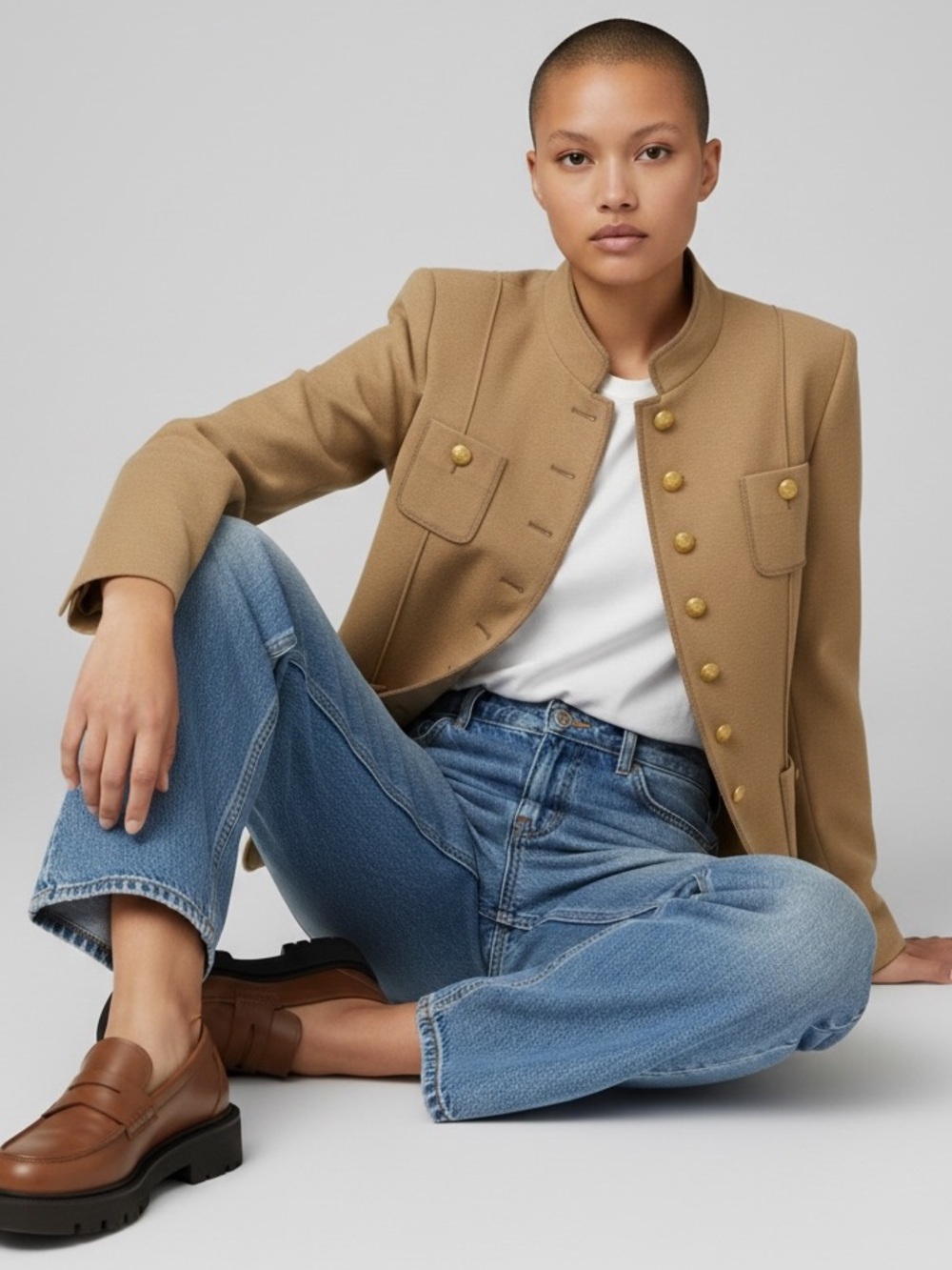Basler Black Label Stand Collar Wool Jacket In Camel | Size EU 40